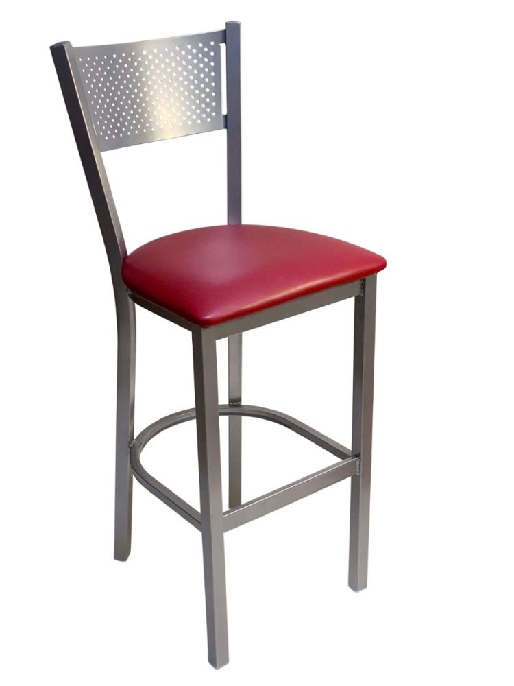 #317BS/SLVR Grid Back Bar Stool Silver with Claret Vinyl Seat