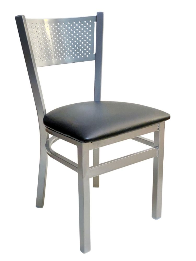 #317/SLVR Grid Back Chair Silver with Black Vinyl Seat
