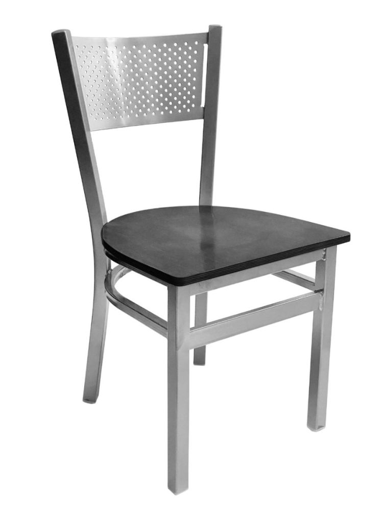 #317/SLVR Grid Back Chair Silver with Black Wood Seat