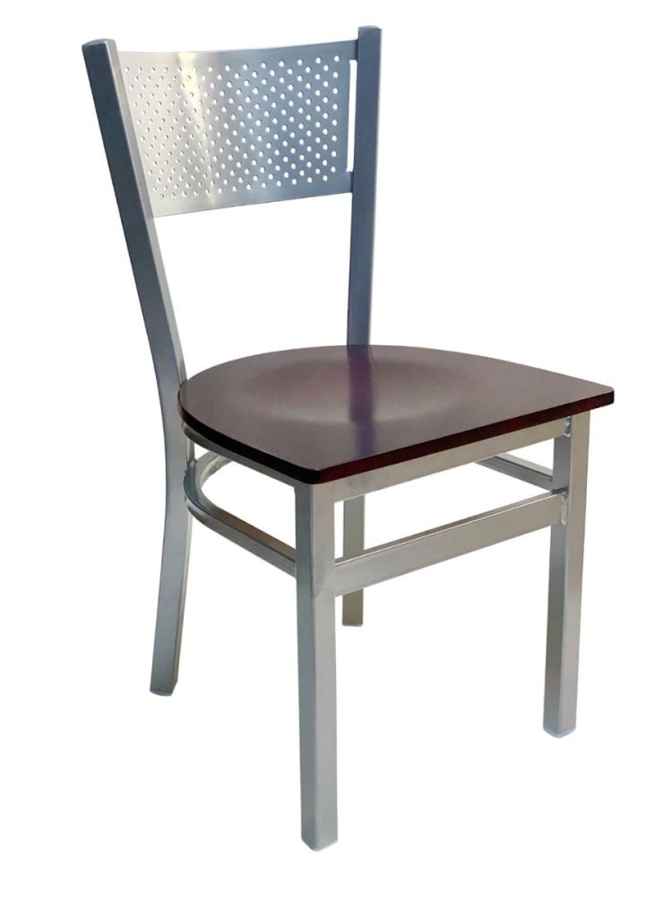 #317/SLVR Grid Back Chair Silver with Brown Wood Seat
