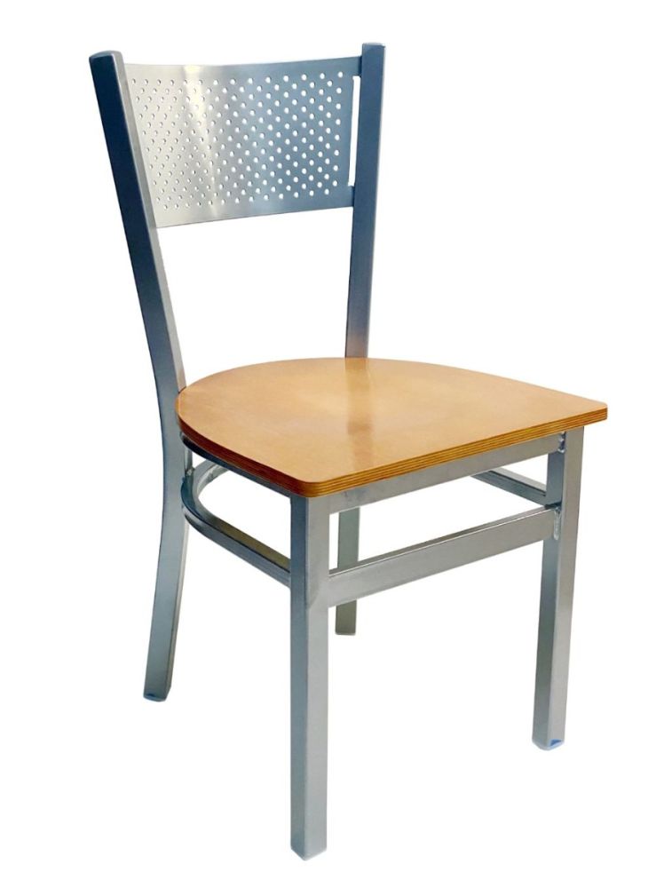 #317/SLVR Grid Back Chair Silver with Natural Wood Seat