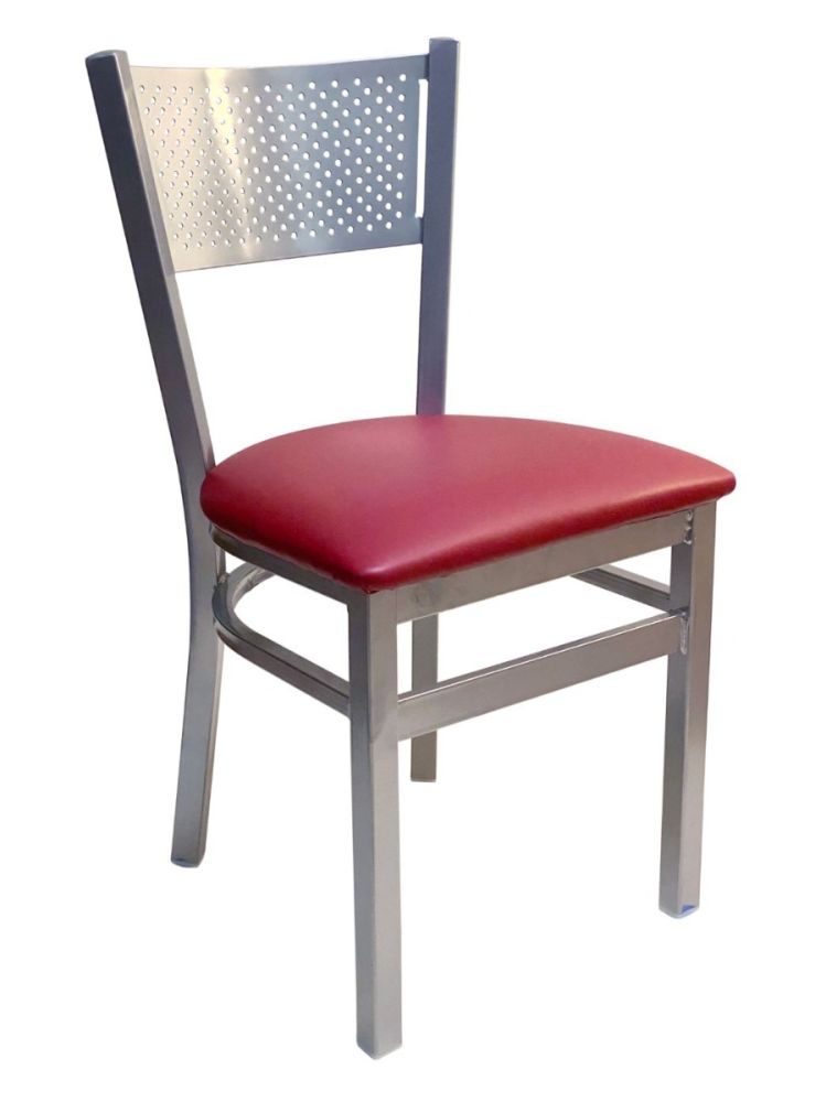 #317/SLVR Grid Back Chair Silver with Claret Vinyl Seat