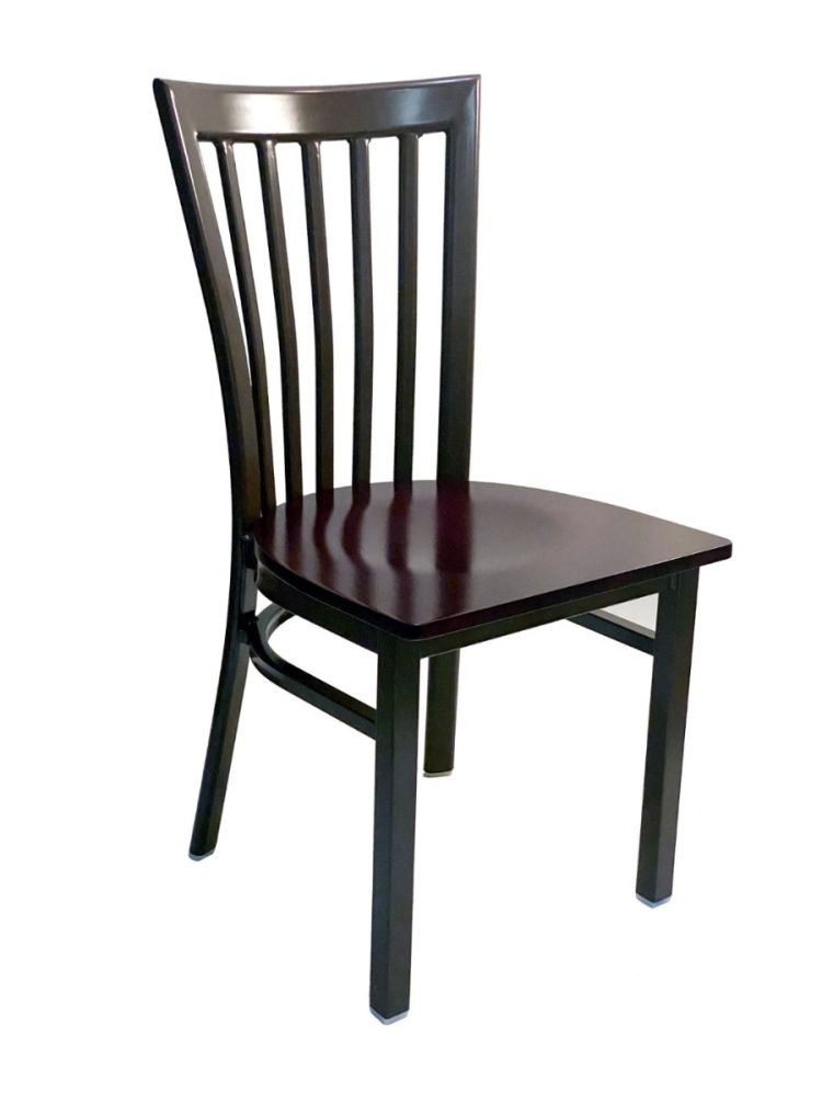 #327/ Vertical Slats Metal Chair Dark Brown with Brown Wood Seat