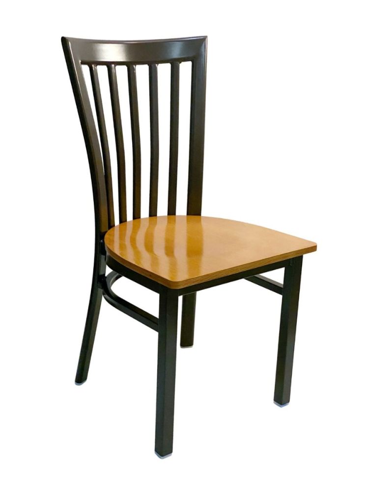 #327/ Vertical Slats Metal Chair Dark Brown with Natural Wood Seat