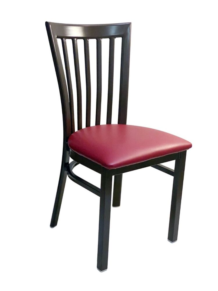 #327/ Vertical Slats Metal Chair Dark Brown/Claret Vinyl Seat