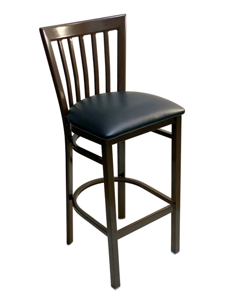 #327BS/ Vertical Slats Metal Bar Stool Dark Brown with Black Vinyl Seat