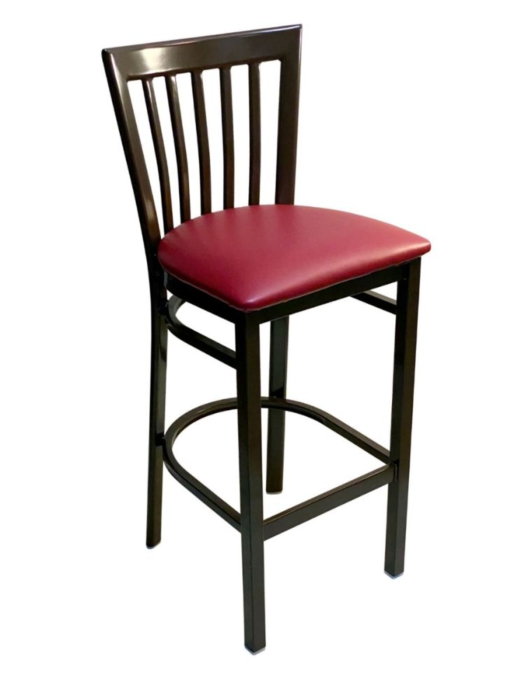 #327BS/ Vertical Slats Metal Bar Stool Dark Brown with Claret Vinyl Seat