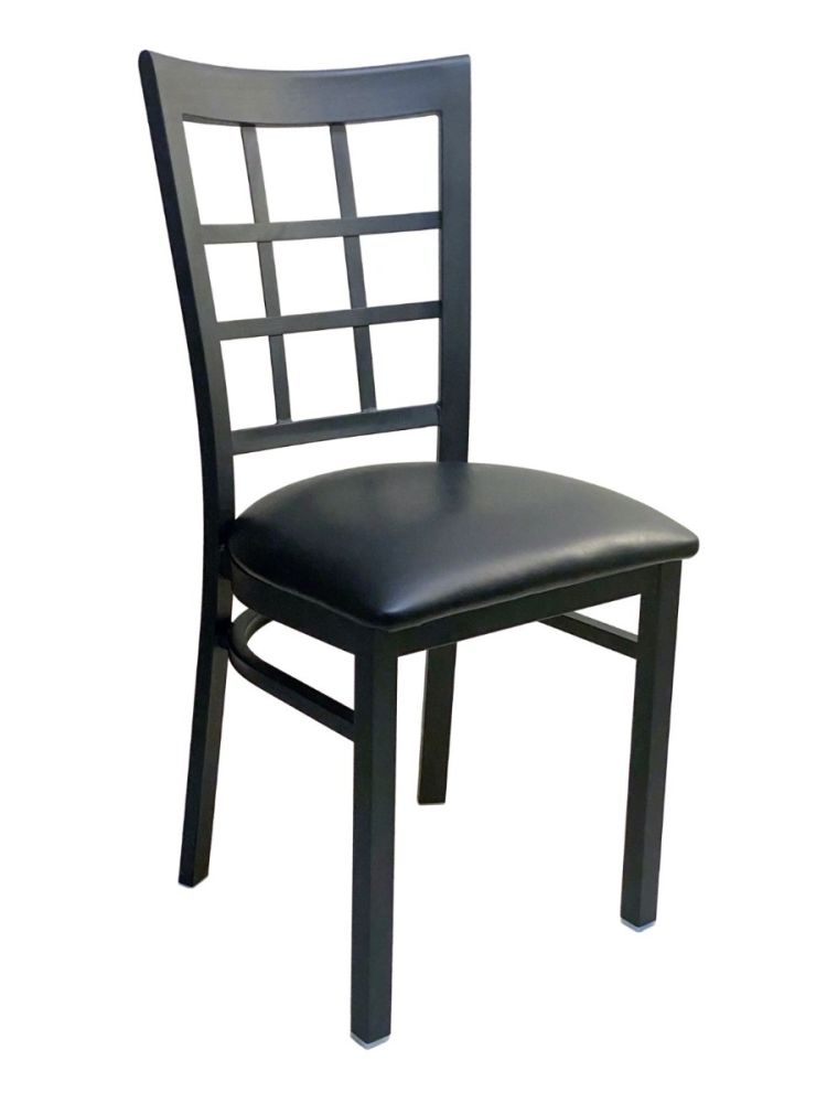 #328/ Window Back Metal Chair with Black Vinyl Seat