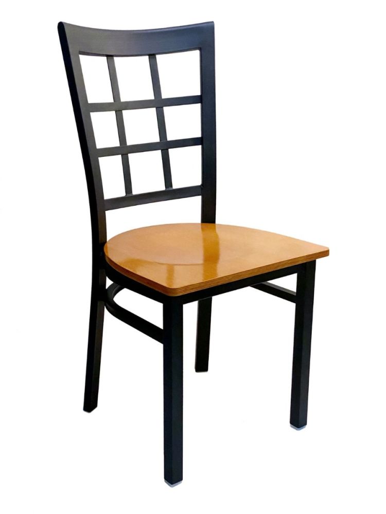 #328/ Window Back Metal Chair with Natural Wood Seat