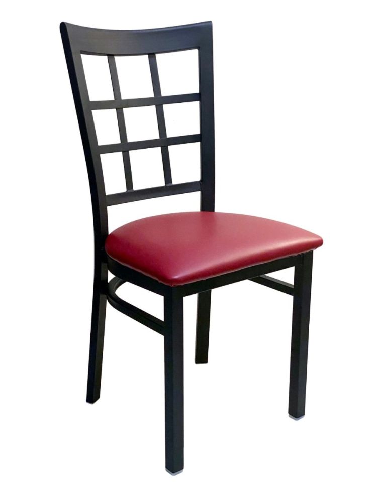 #328/ Window Back Metal Chair with Claret Vinyl Seat