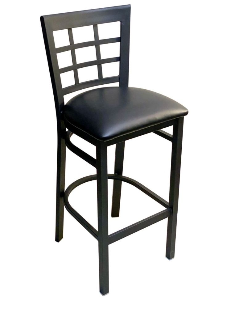 #328BS/ Window Back Metal Bar Stool with Black Vinyl Seat