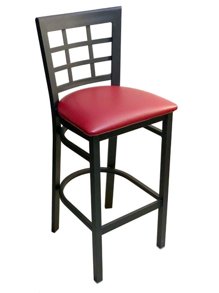 #328BS/ Window Back Metal Bar Stool with Claret Vinyl Seat