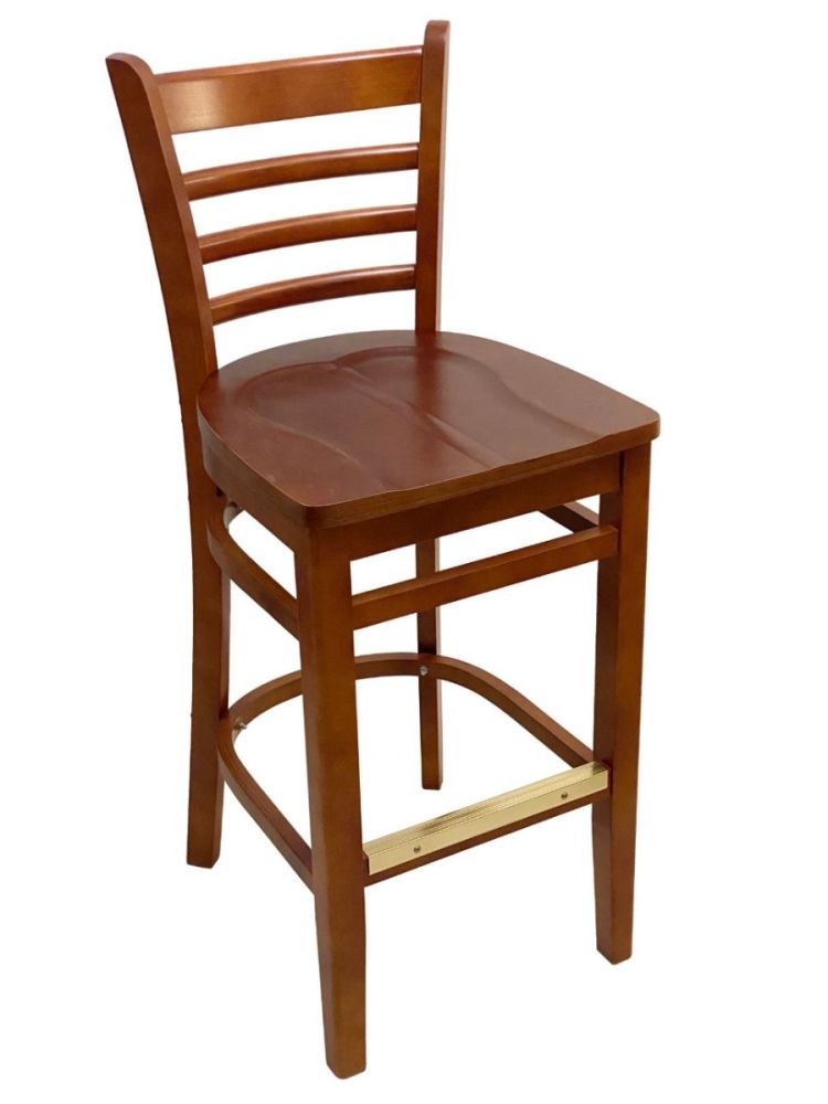 #411A-BS/ Beech Ladder Bar Stool Cherry With Wood Seat