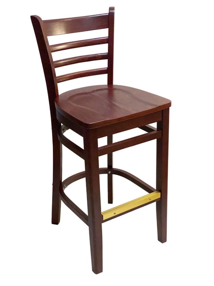 #411A-BS/ Beech Ladder Bar Stool Mahogany with Wood Seat