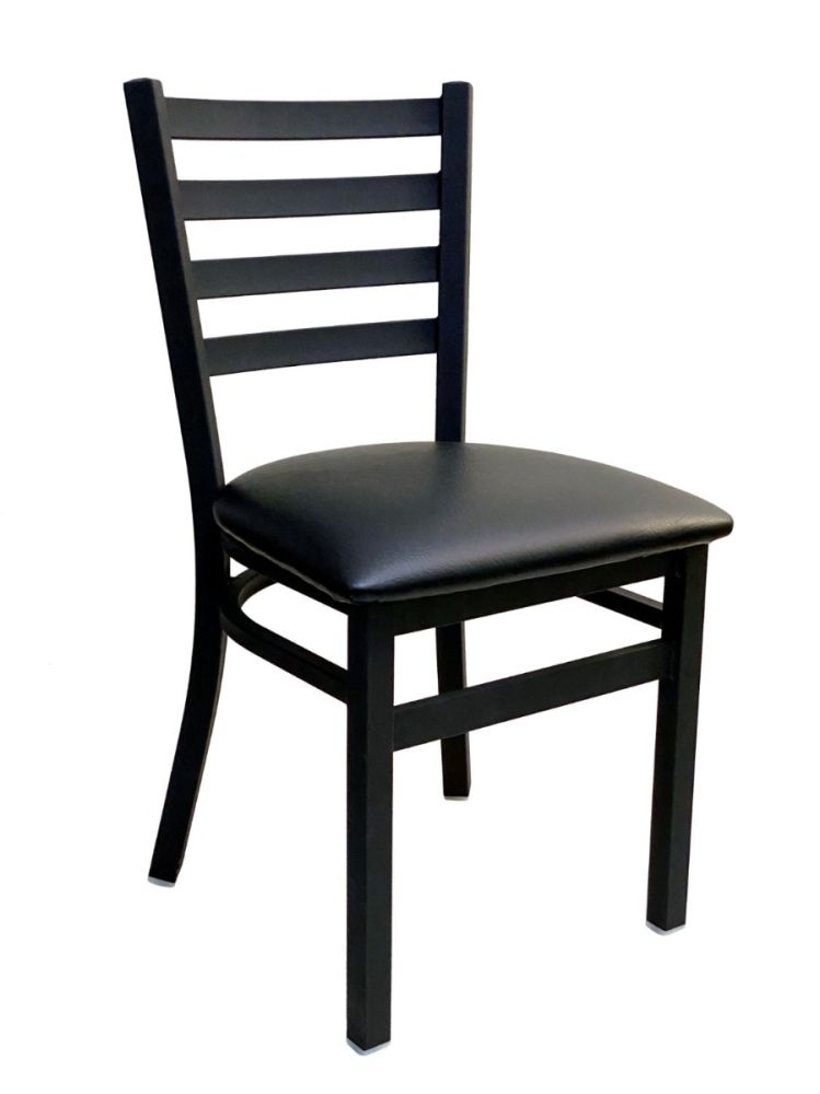 #316/BLK Metal Ladder Back Chair Black with Black Vinyl Seat