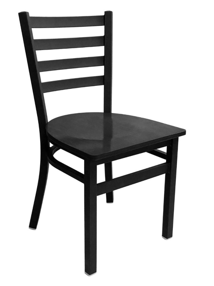 #316/BLK Metal Ladder Back Chair Black with Black Wood Seat