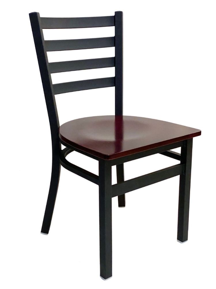 #316/BLK Metal Ladder Back Chair Black with Brown Wood Seat