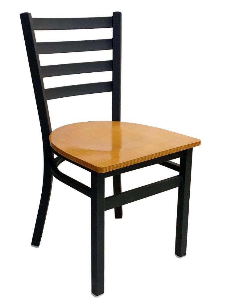 #316/BLK Metal Ladder Back Chair Black with Natural Wood Seat