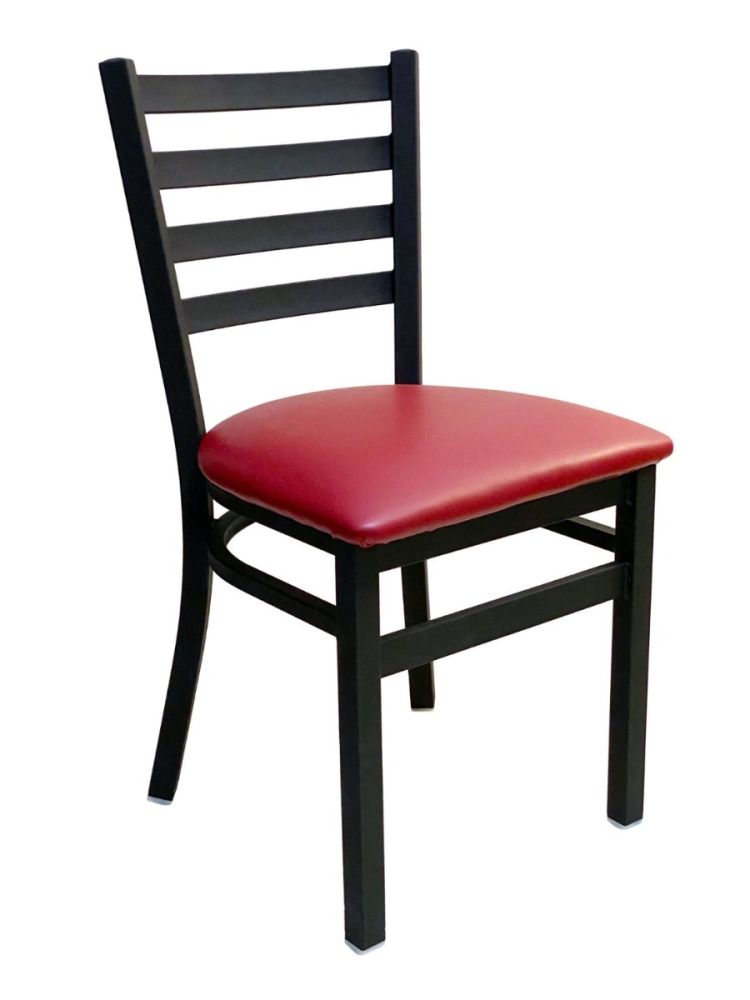 #316/BLK Metal Ladder Back Chair Black with Claret Vinyl Seat