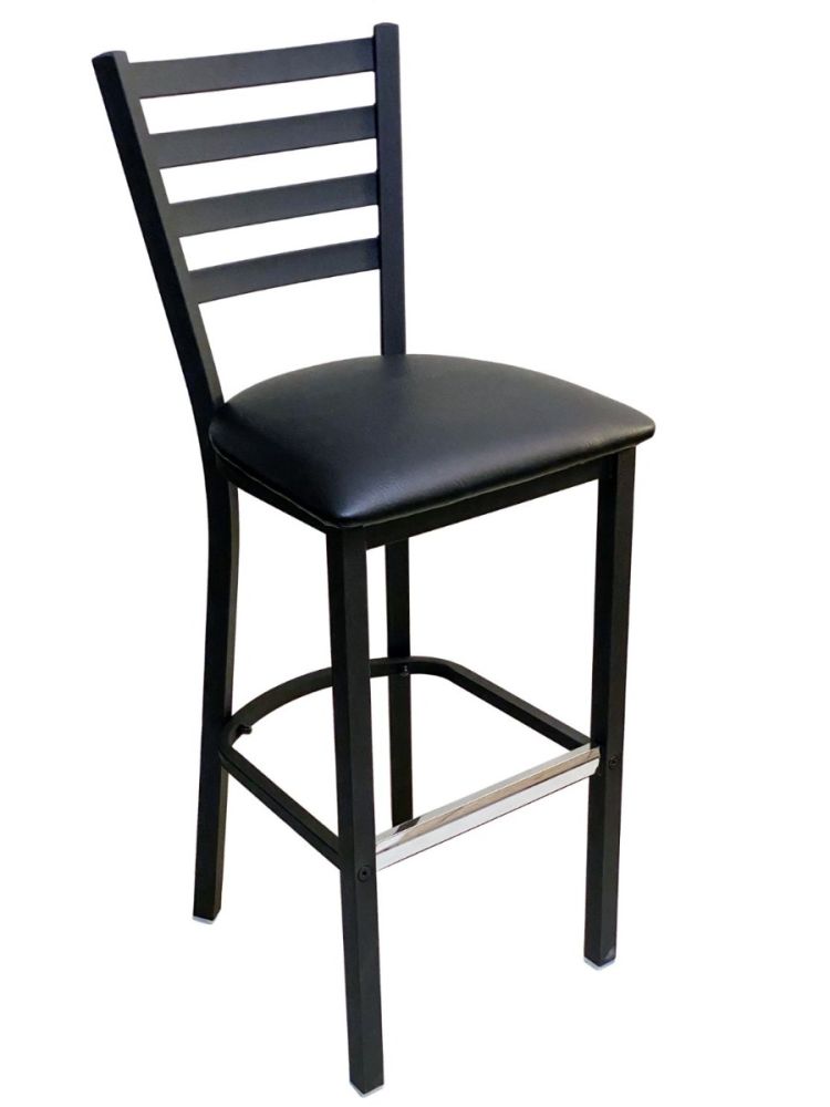 #316BS/BLK Metal Ladder Back Bar Stool Black with Black Vinyl Seat