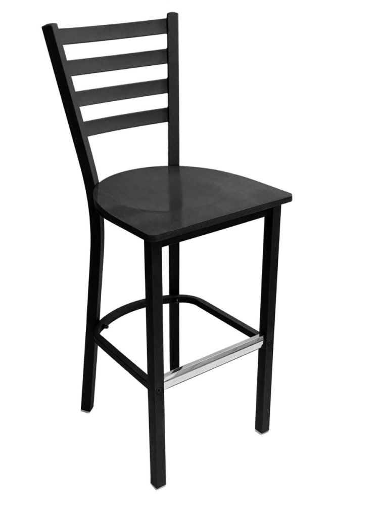 #316BS/BLK Metal Ladder Back Bar Stool Black with Black Wood Seat