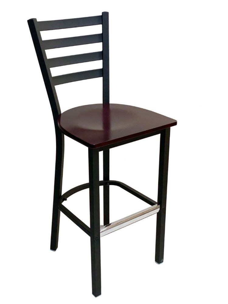 #316BS/BLK Metal Ladder Back Bar Stool Black with Brown Wood Seat