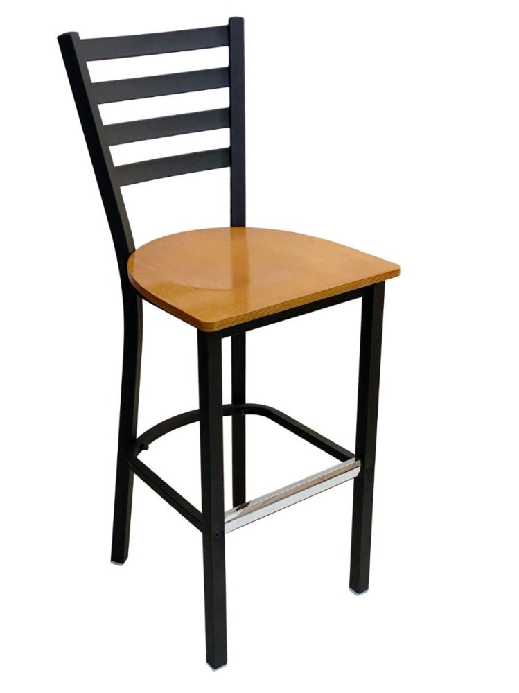 #316BS/BLK Metal Ladder Back Bar Stool Black with Natural Wood Seat