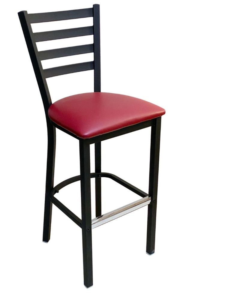 #316BS/BLK Metal Ladder Back Bar Stool Black with Claret Vinyl Seat