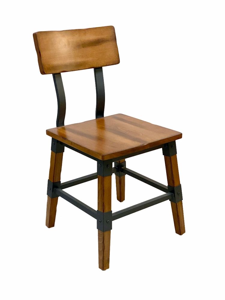 #321/AW Modern Industrial Metal Frame with Antique Walnut Wood Seat Side Chair