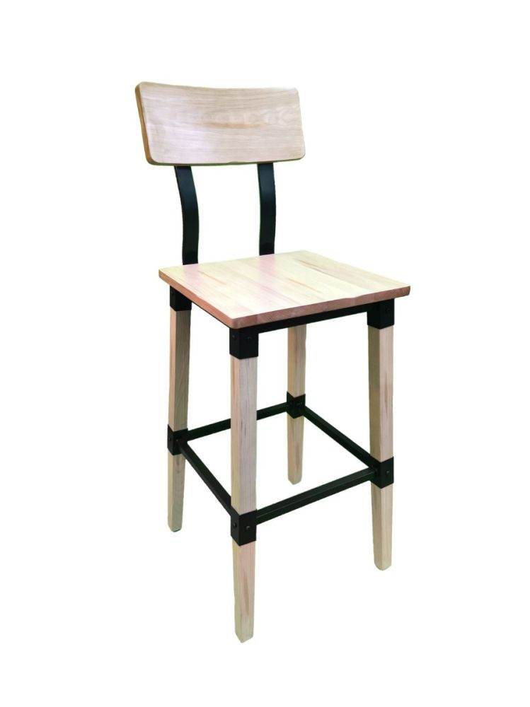 #321BS/WW Modern Industrial Metal Frame with White Wash Wood Seat Bar Stool