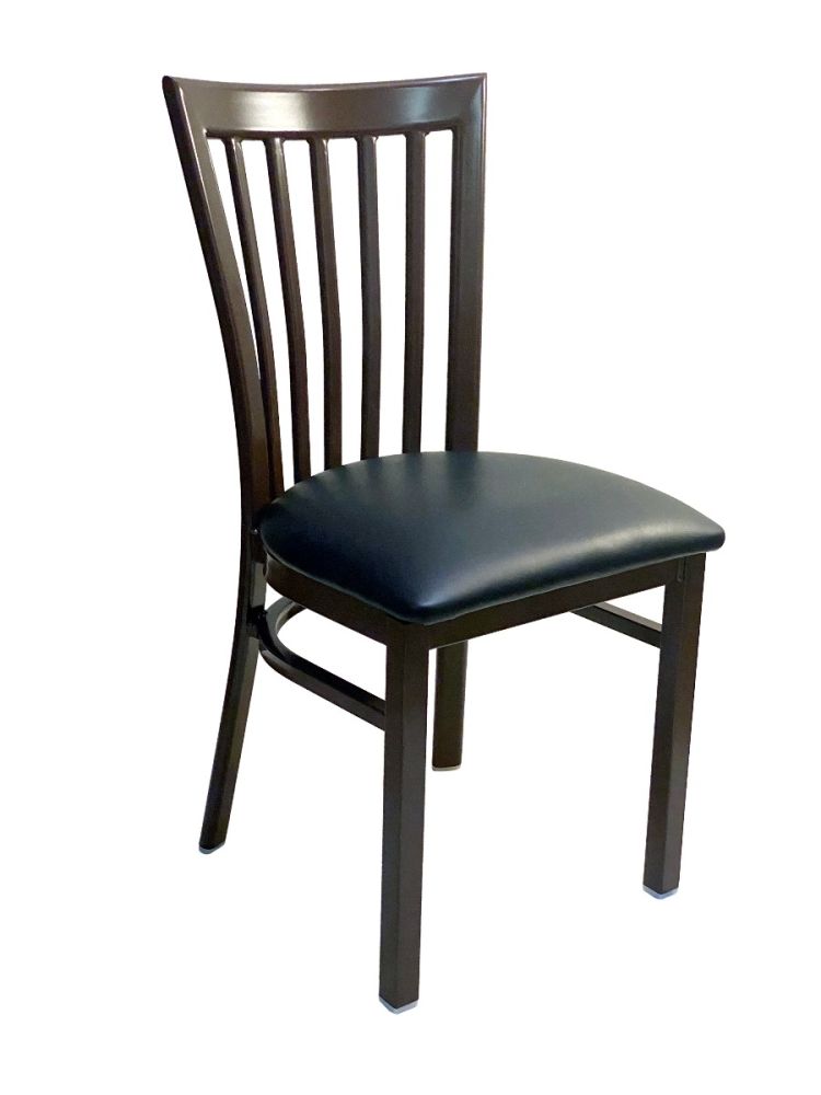 #327/ Vertical Slats Metal Chair Dark Brown/Black Vinyl Seat