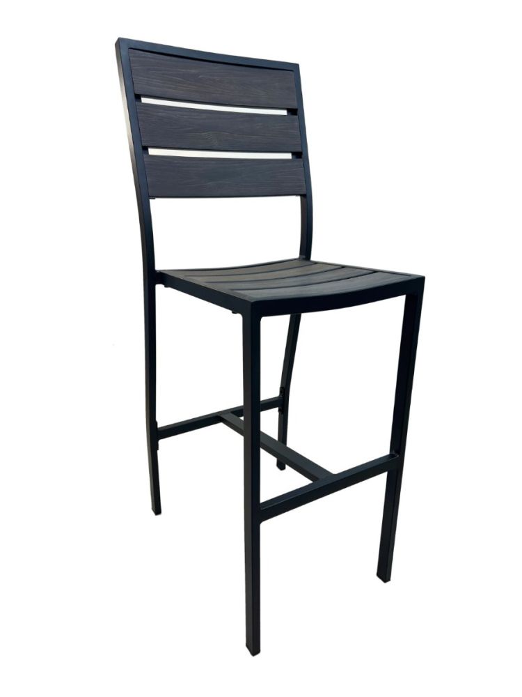 FB-09BS Black Aluminum and Walnut Teakwood Barstool