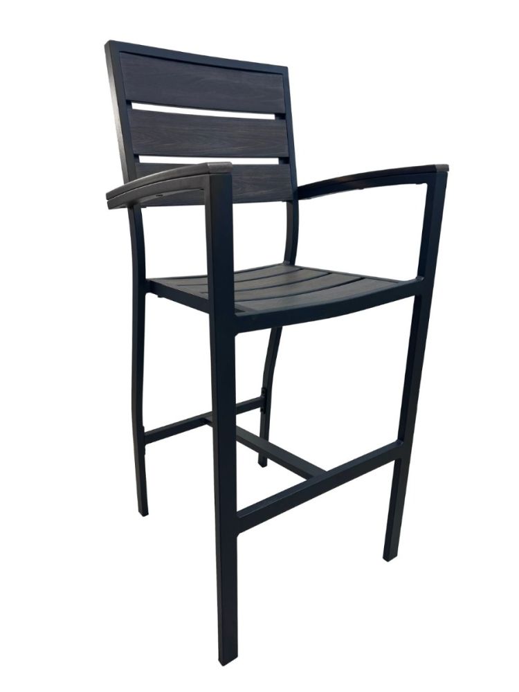 FB-09BS/ARM Black Aluminum and Walnut Teakwood Barstool with Arm