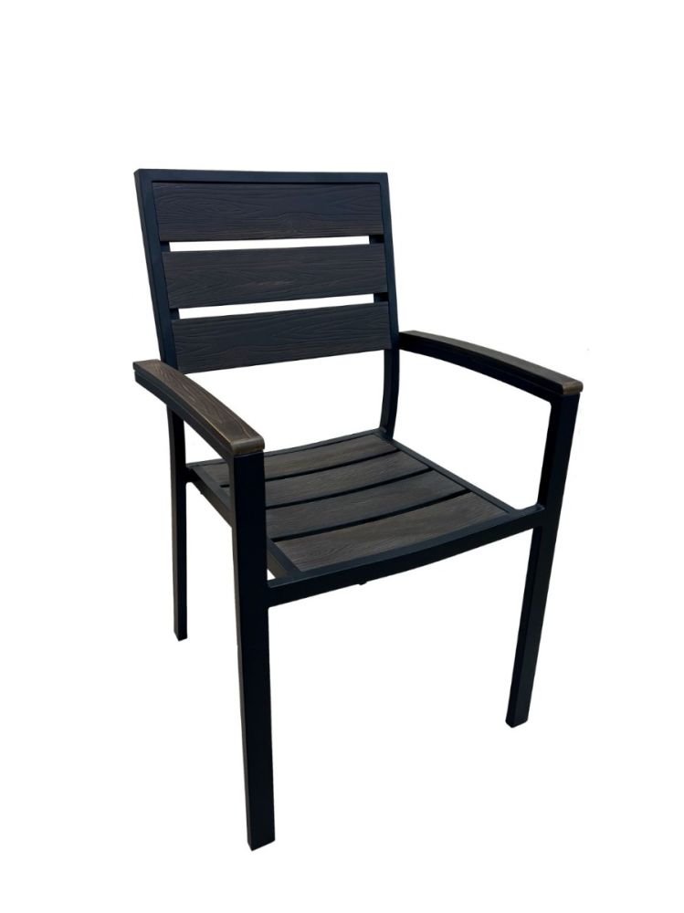 FB-09ARM Black Aluminum and Walnut Teakwood Armchair